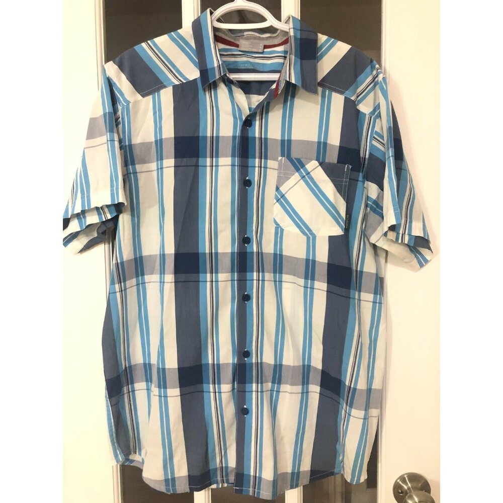 Columbia Omni Wick Shirt Men's Medium Short Sleeve Button Down Casual Blue EUC